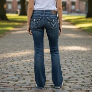 Women Silver Suki Surplus blue indigo denim jeans western mid rise Sz 33X32”